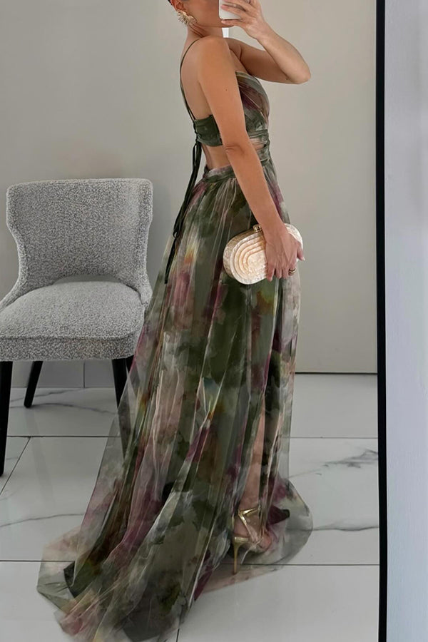 Isla™ | Printed Lace-Up Maxi Dress