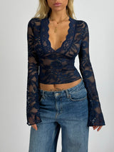 Liora™ | Lace Detail Top – Navy