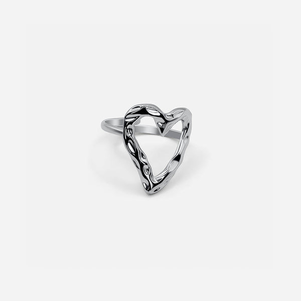Valora | Adjustable Textured Heart Silver Ring