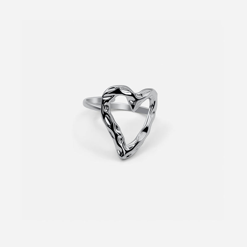 Valora | Adjustable Textured Heart Silver Ring