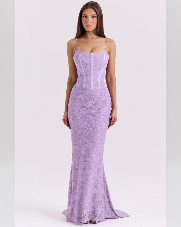Elodie™ | Orchid Lace Corset Maxi Dress