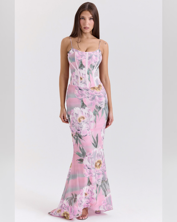 Elodie™ | Orchid Lace Corset Maxi Dress