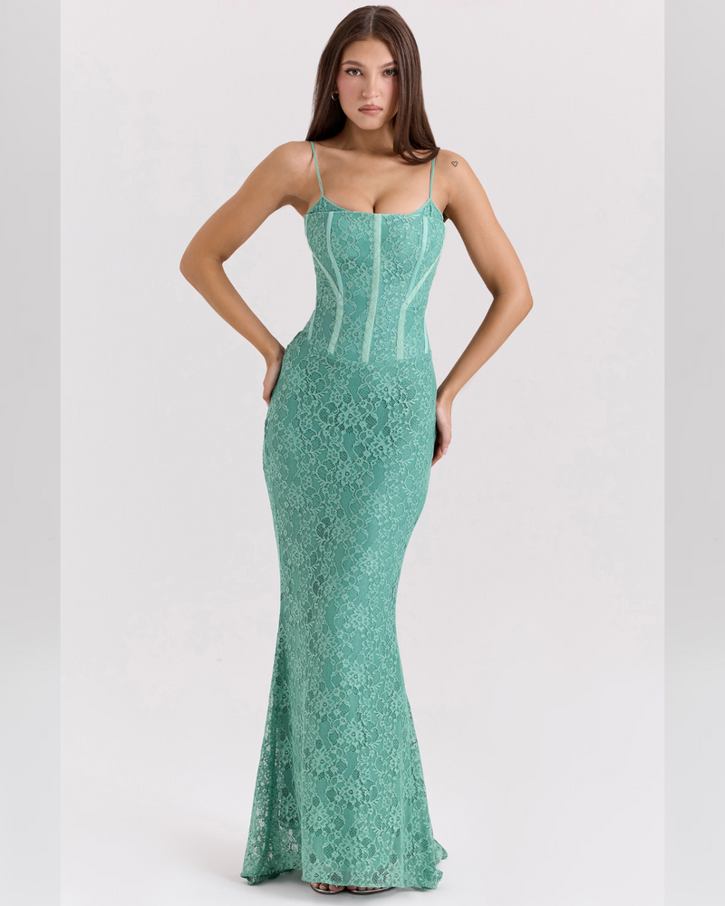 Elodie™ | Orchid Lace Corset Maxi Dress