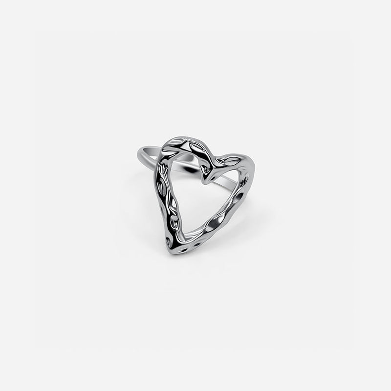 Valora | Adjustable Textured Heart Silver Ring