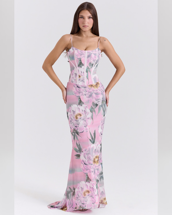 Elodie™ | Orchid Lace Corset Maxi Dress