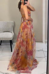 Isla™ | Printed Lace-Up Maxi Dress