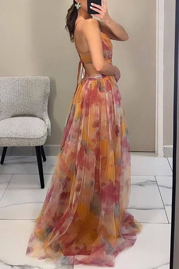 Isla™ | Printed Lace-Up Maxi Dress