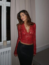 Liora™ | Lace Detail Top - Red