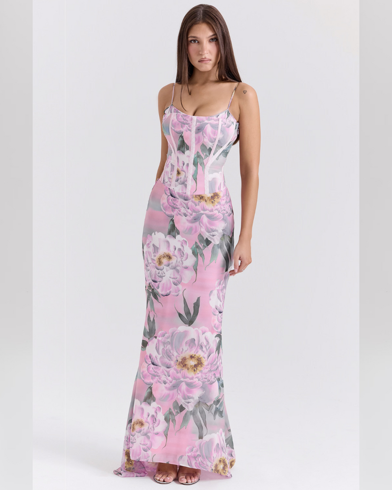 Elodie™ | Orchid Lace Corset Maxi Dress