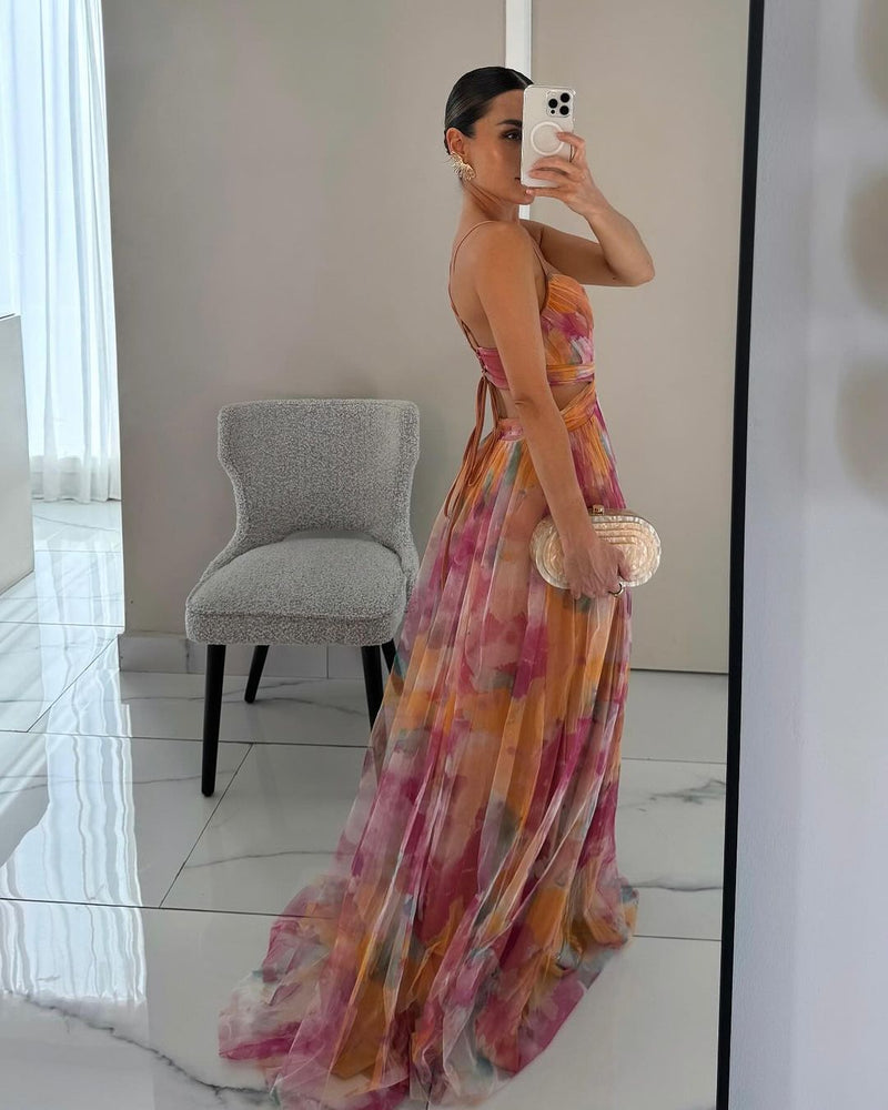 Isla™ | Printed Lace-Up Maxi Dress