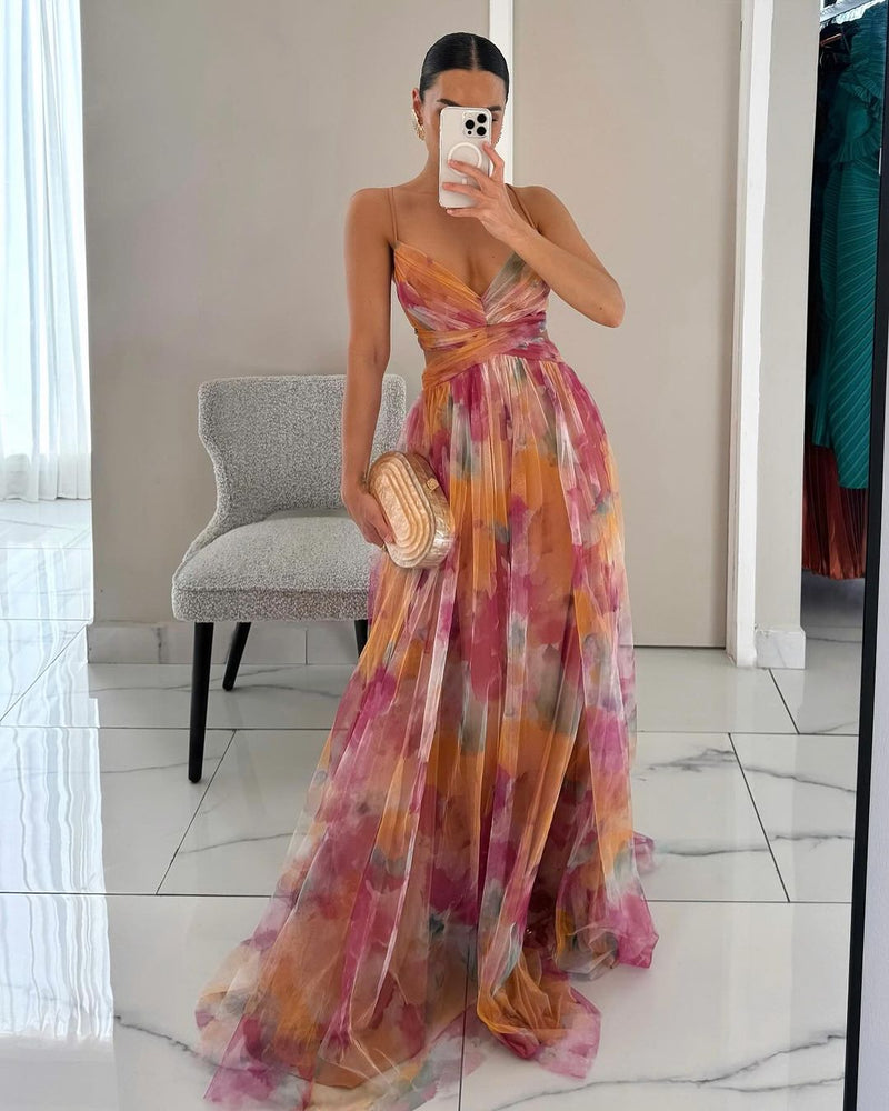 Isla™ | Printed Lace-Up Maxi Dress