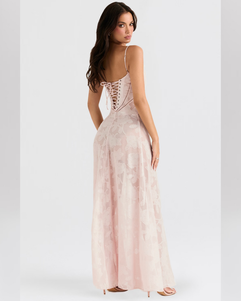 Isla™ | Pistachio Lace-Back Maxi Dress
