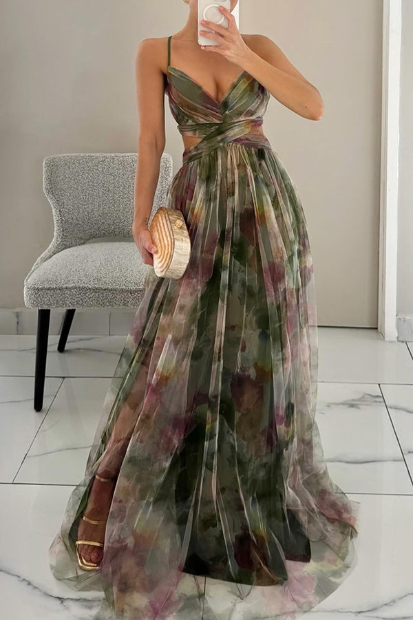 Isla™ | Printed Lace-Up Maxi Dress