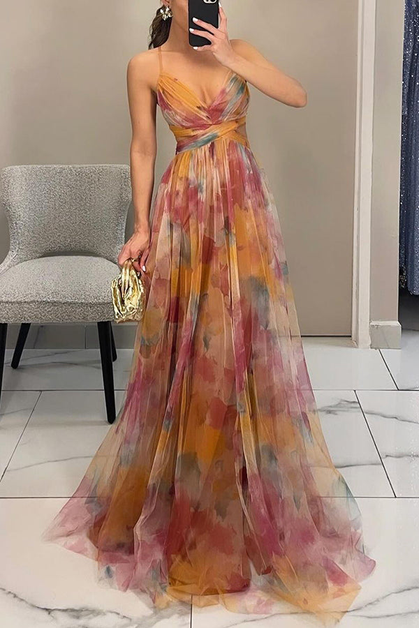 Isla™ | Printed Lace-Up Maxi Dress