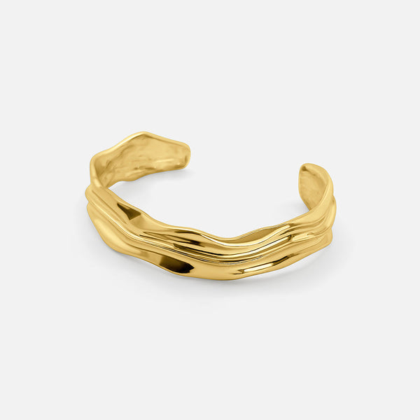 Velora™ | Gold Textured Open Bracelet