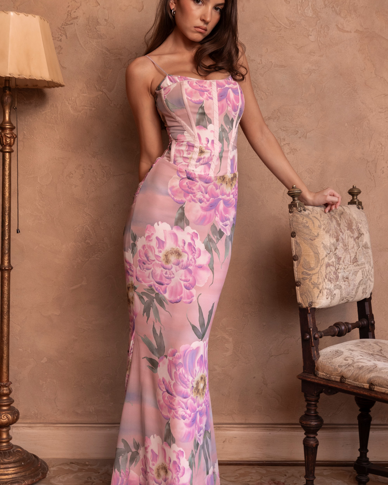 Elodie™ | Orchid Lace Corset Maxi Dress