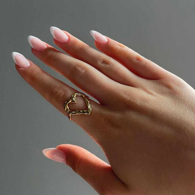Ember | Adjustable Textured Heart Gold Ring