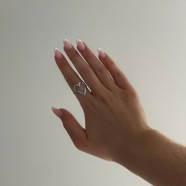 Valora | Adjustable Textured Heart Silver Ring