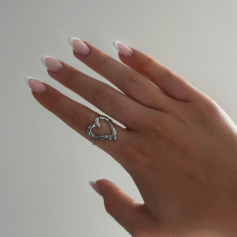 Valora | Adjustable Textured Heart Silver Ring