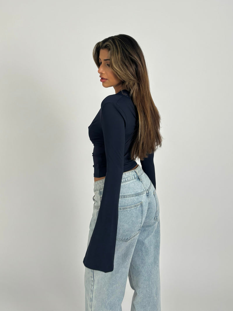 Liora™ | Lace Detail Top – Navy Blue