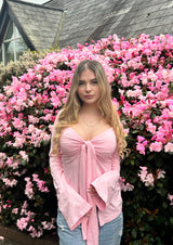 Elodie™ | Tie-Front Long Sleeve Top – Baby Pink