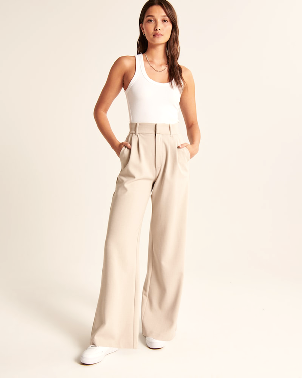 Noa™ | Beige Wide-Leg Trousers