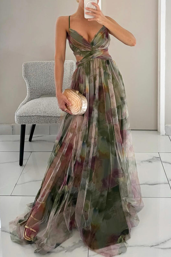 Isla™ | Printed Lace-Up Maxi Dress
