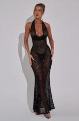 Elena™ – Shimmering Black Maxi Dress