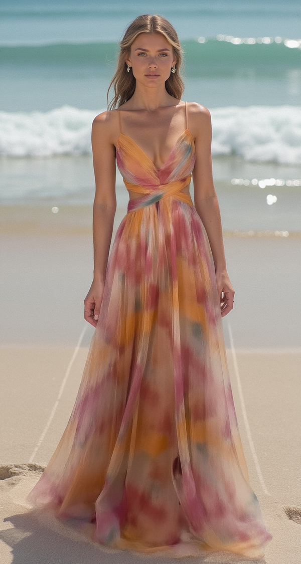 Isla™ | Printed Lace-Up Maxi Dress
