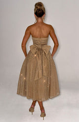 Luna™ | Gold Sparkle Midi Dress