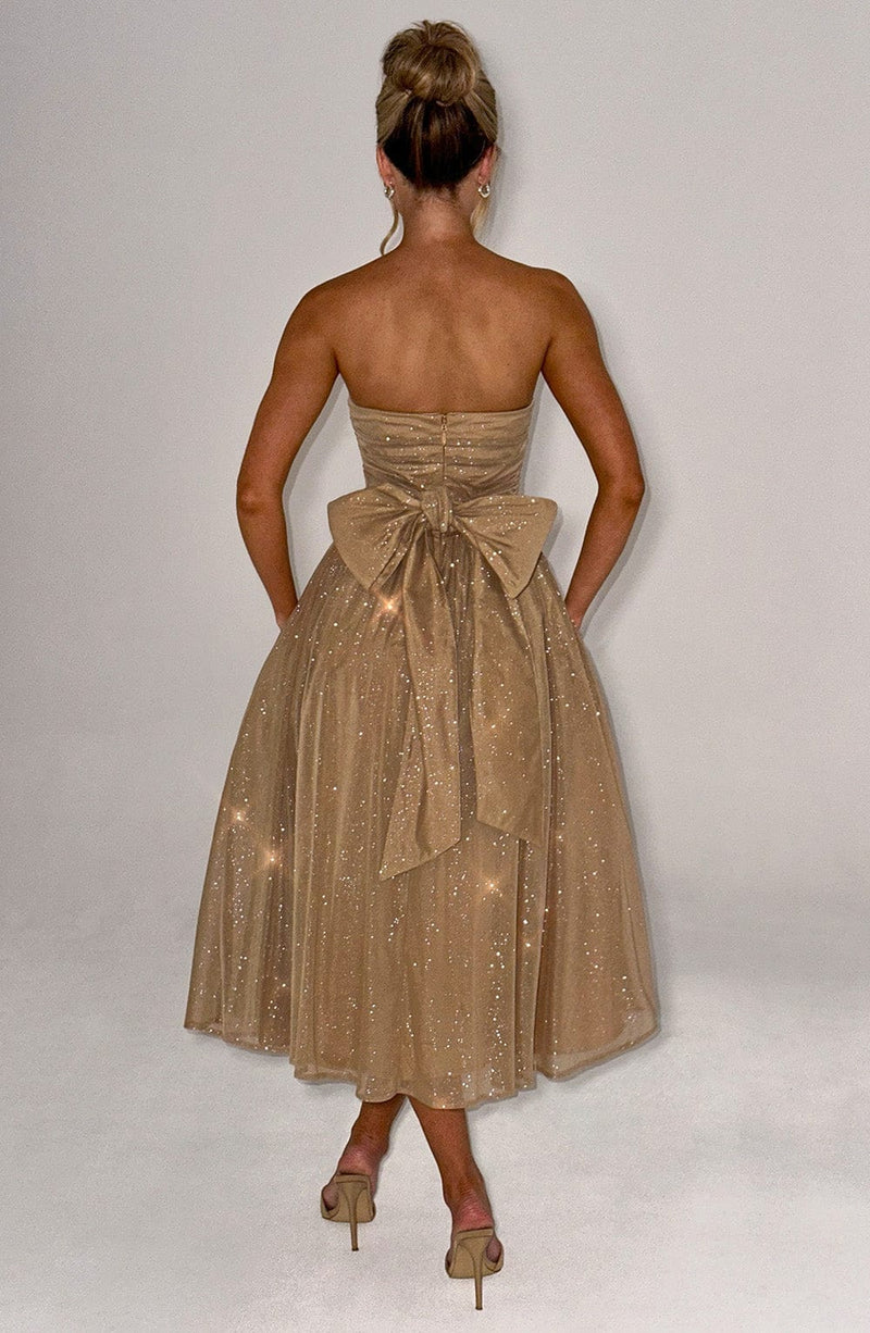Luna™ | Gold Sparkle Midi Dress