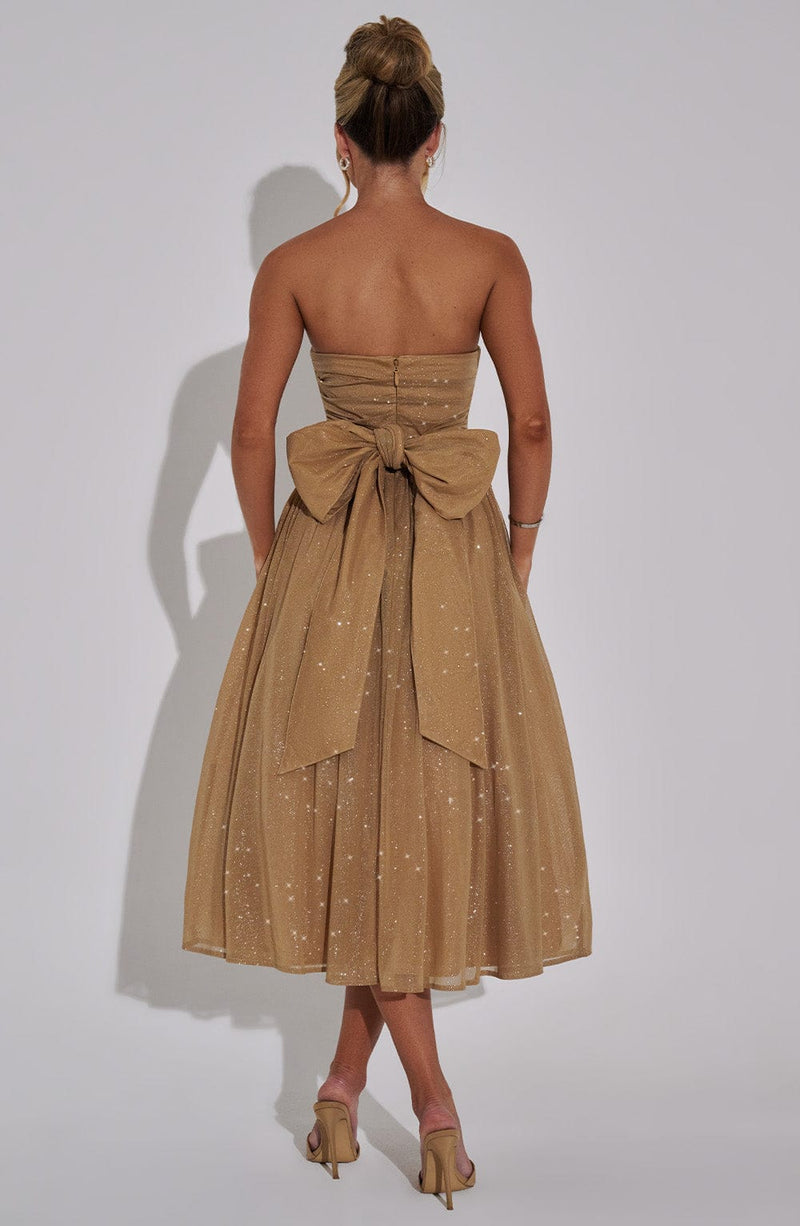 Luna™ | Gold Sparkle Midi Dress