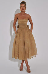 Luna™ | Gold Sparkle Midi Dress