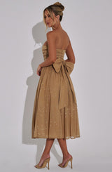 Luna™ | Gold Sparkle Midi Dress