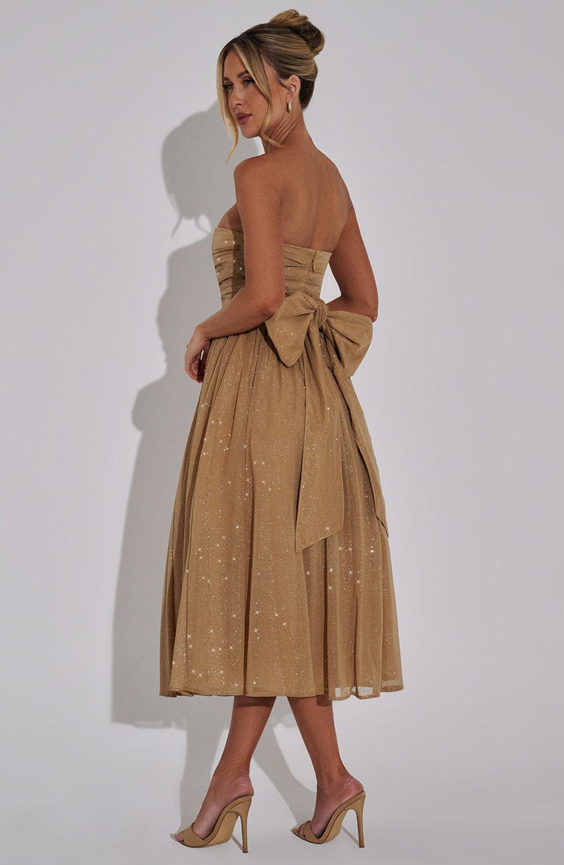 Luna™ | Gold Sparkle Midi Dress