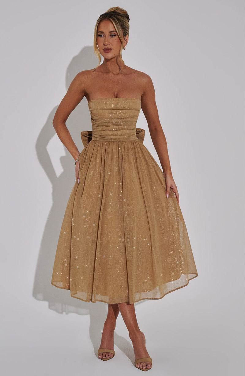 Luna™ | Gold Sparkle Midi Dress