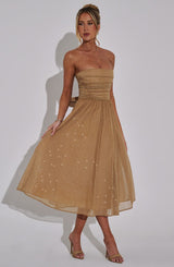 Luna™ | Gold Sparkle Midi Dress