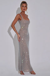 Selene™ | Silver Sequin Maxi Dress